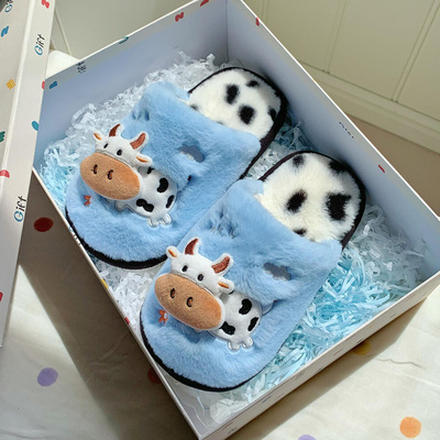 可爱奶牛棉拖鞋女可外穿