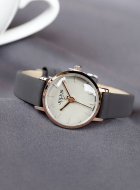 正品聚利时学生简约莫兰迪灰色防水小表盘气质女表皮带女士手表