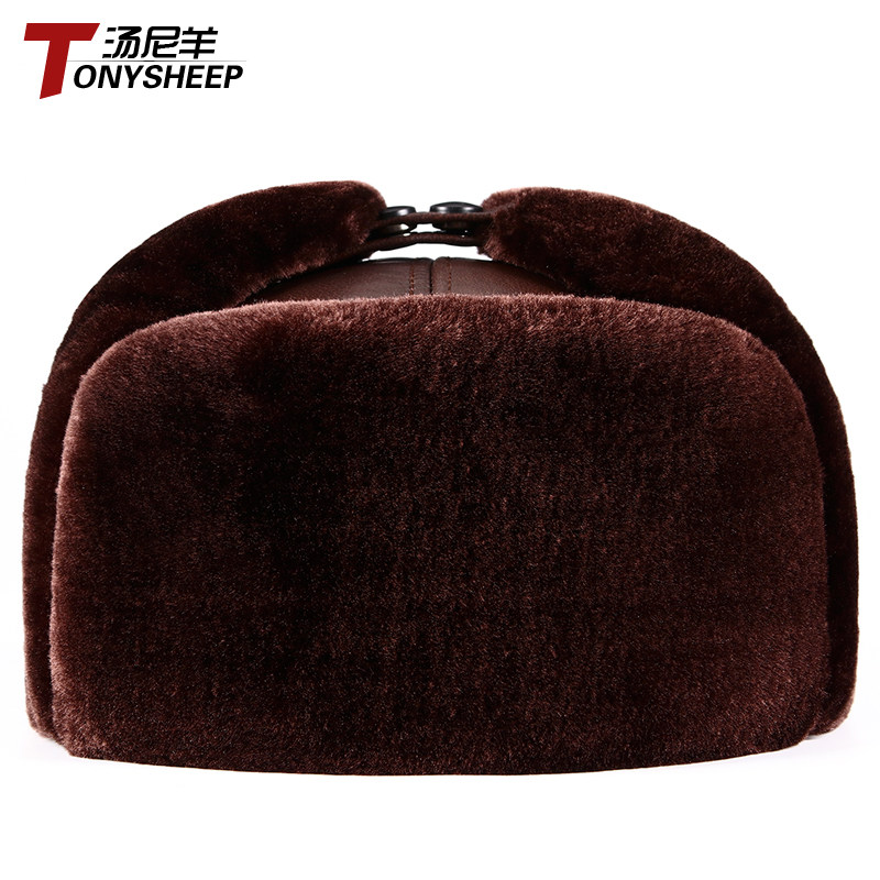 真皮雷锋帽男士冬季护耳加厚保暖老人帽子冬天中老年人牛皮爷爷帽