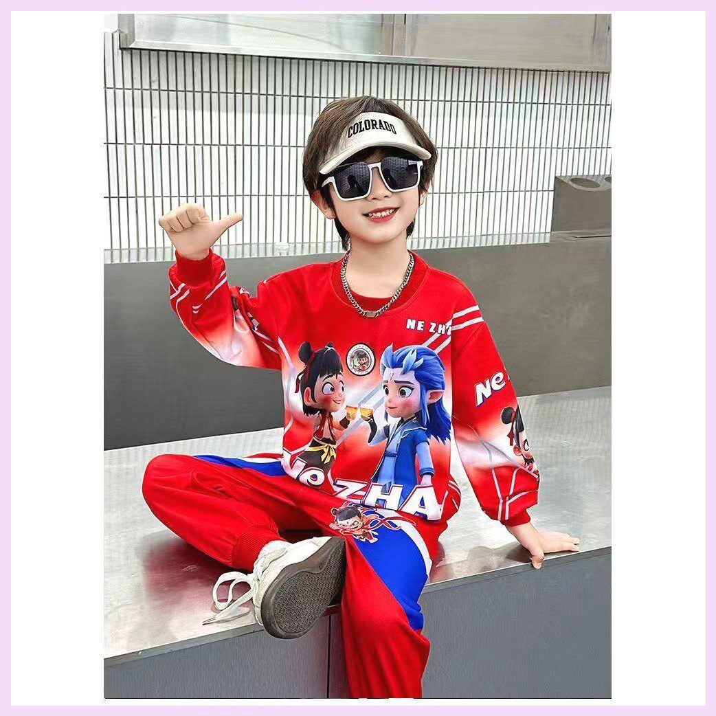 2026新款潮酷宝宝春装儿童男孩帅气运动哪吒衣服男童卫衣套装春季