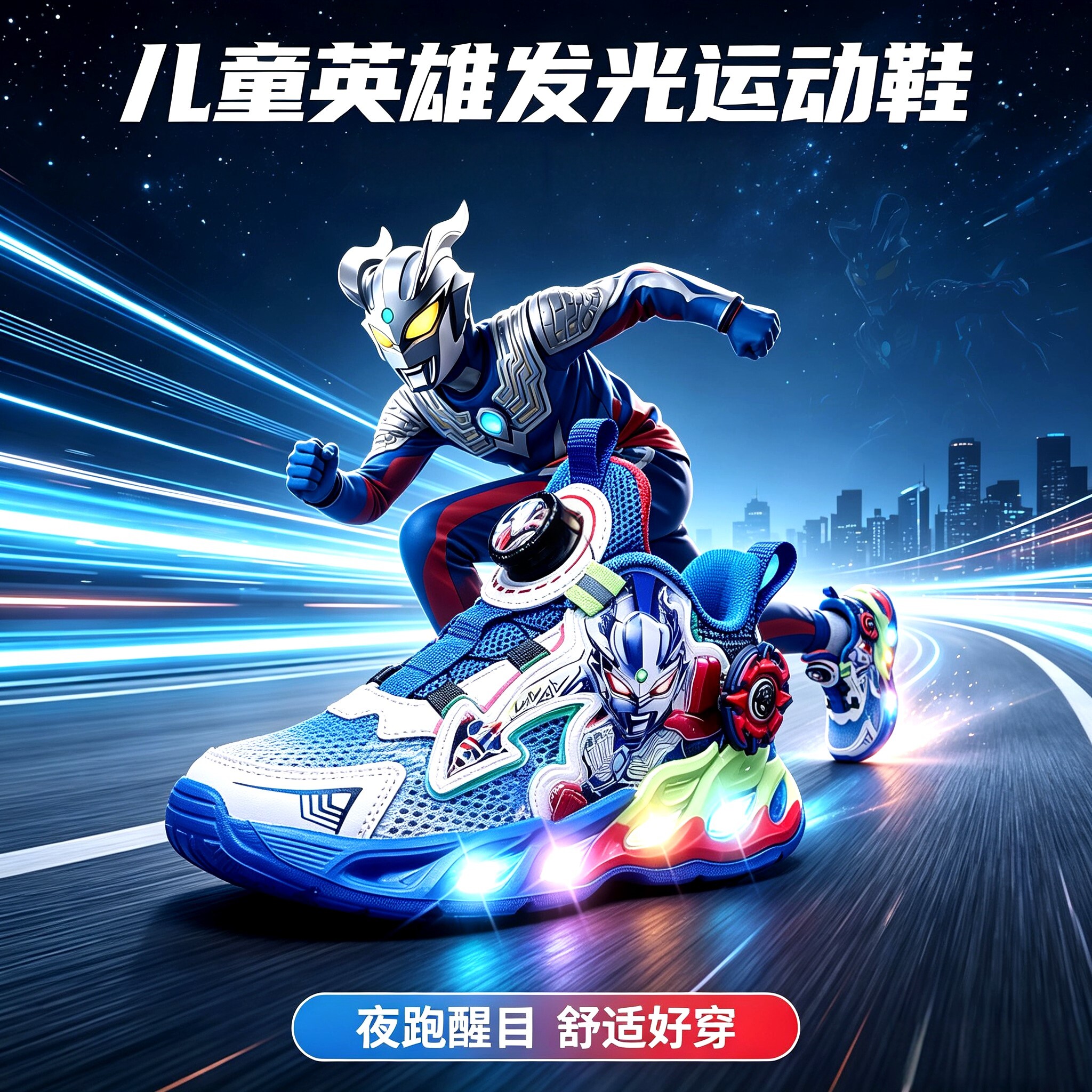 中大童赛罗奥特曼亮灯运动鞋2026