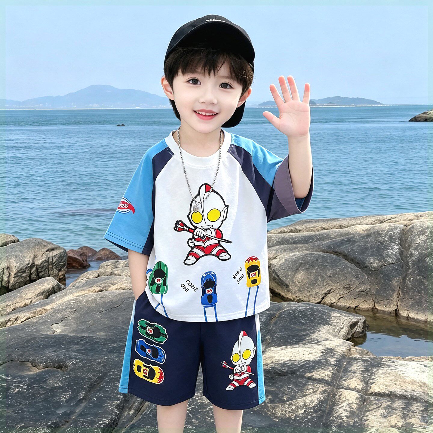 奥特曼儿童夏装套装2026新款薄款速干透气3-6岁男童运动衣服纯棉