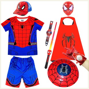 夏季英雄归来服装套装男童蜘蛛侠T恤短袖款漫威超人衣服男孩儿童