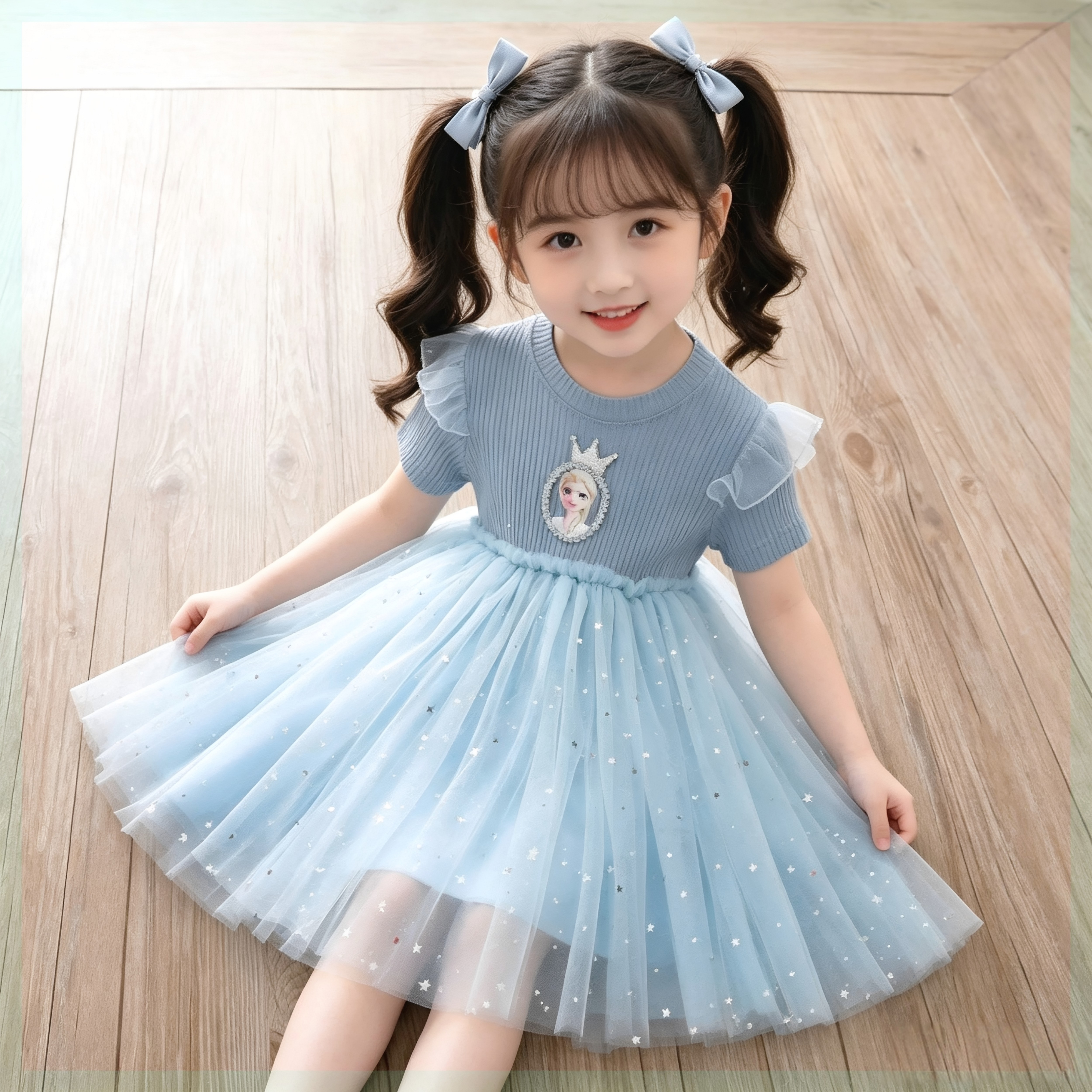 夏季女童纯棉爱莎公主生日礼服图片
