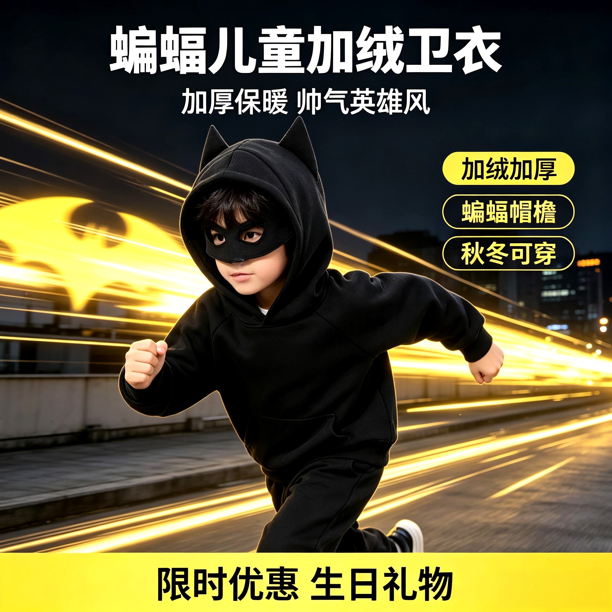 酷帅潮童蝙蝠侠男童加绒卫衣漫威