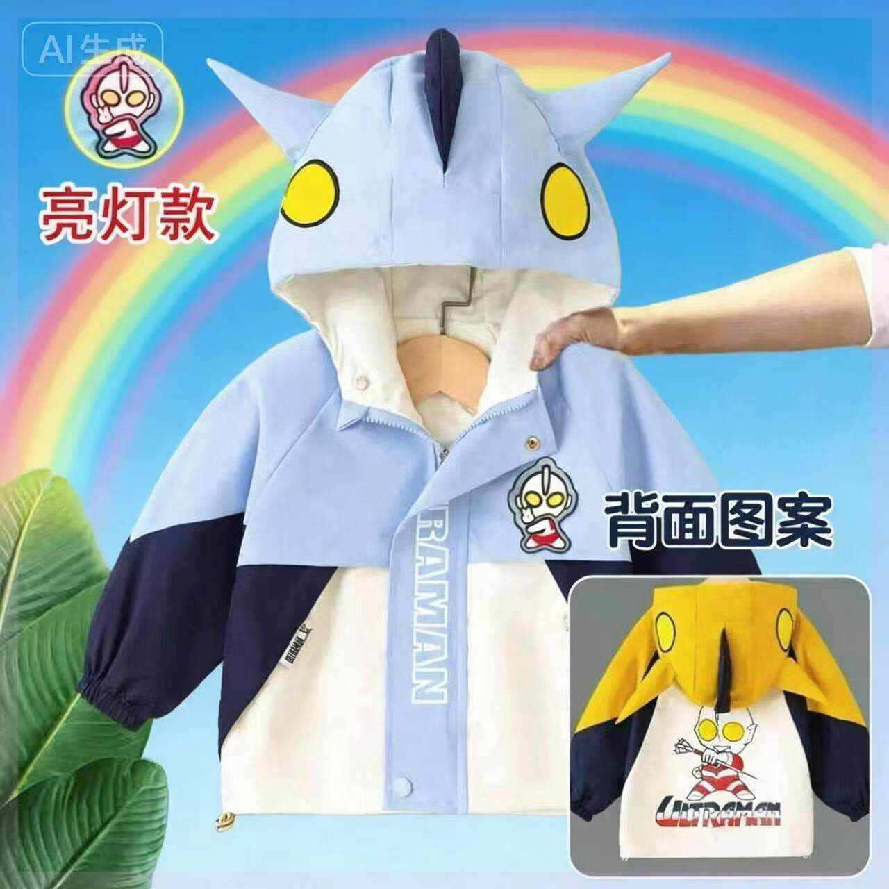 拼色童装帅气防水连帽亮灯男童外套2026儿童春天迪迦奥特曼冲锋衣