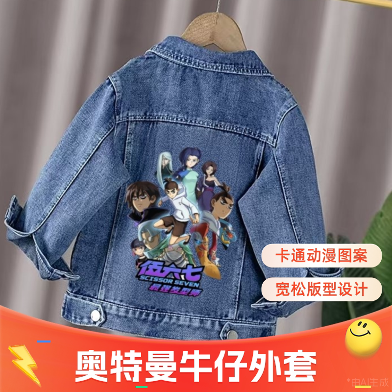 正版奥特曼牛仔外套男童秋上衣女童牛仔小童刺客伍六七中大童外套