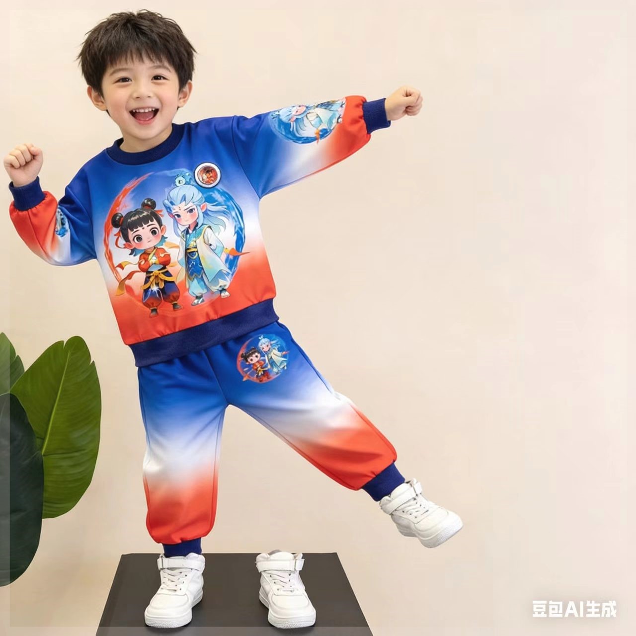 运动哪吒衣服男童卫衣套装春季2026新款潮酷宝宝春装儿童男孩帅气