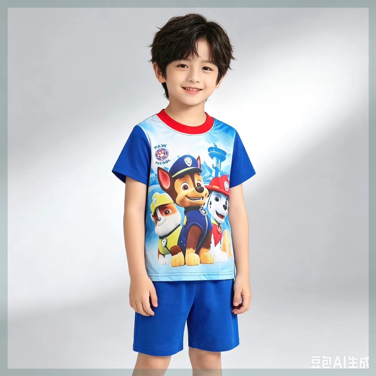 夏季纯棉儿童空调服套装汪汪队蜘