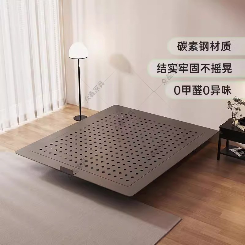 无床头碳素钢床意式极简床主卧大床架无靠背钢架齐边双人床悬浮床