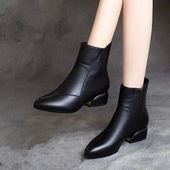 牛皮低跟马丁靴中跟秋冬短筒单靴子大码 真皮短靴女鞋 子2025新款