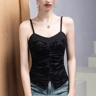 褶皱上衣植绒美背内搭开叉小衫 蕾丝拼接吊带背心女2026春季 女装