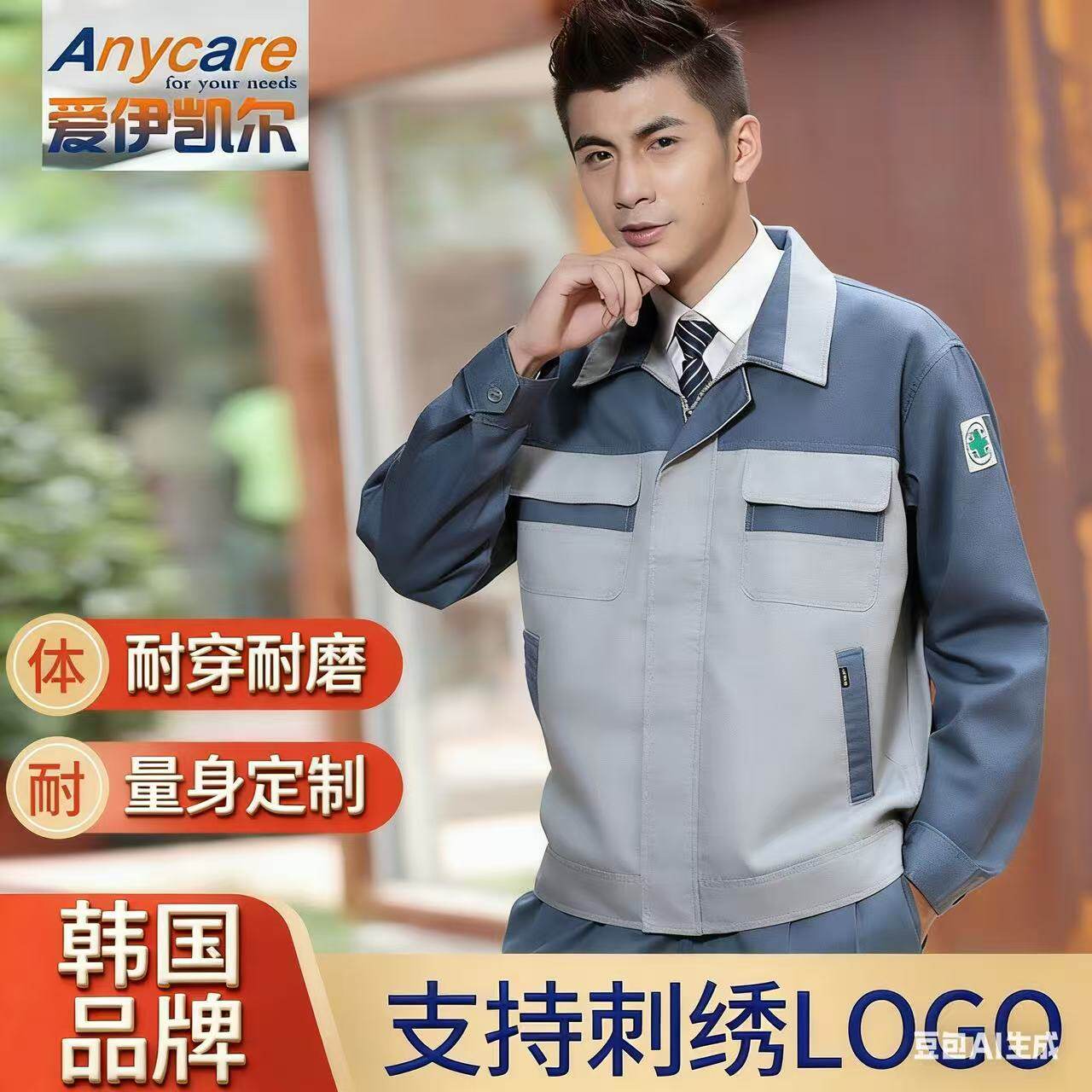 爱伊凯尔工作服套装春秋劳保服耐磨耐涨工程服汽修服工厂车间制服