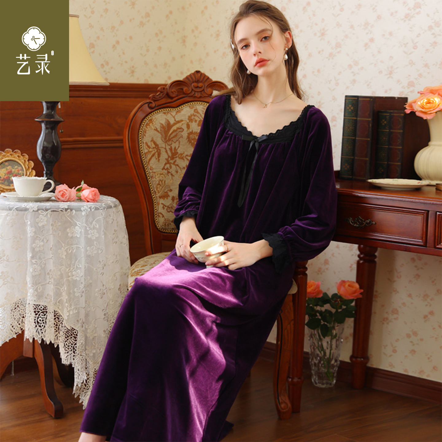 法式宫廷风金丝绒睡裙