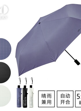 日本because碧蔻资自动黑胶遮阳抗风伞加大便携三折伞UPF50+防晒