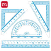 得力步乐易拾取套尺小学生专用多功能量角器三角板高颜值尺VC138