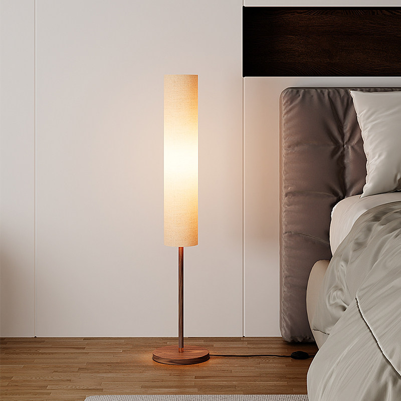 落地灯简约现代布艺卧室客厅中古风新中式黑胡桃实木轻奢高级台灯