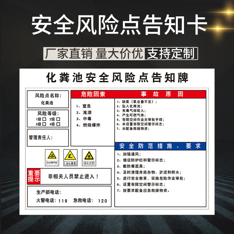 化粪池安全风险点告知牌工厂生产车间安全标识牌标志标示提示牌标语警示警告牌子墙贴告示牌定制fxd46 小编推荐 Wepost