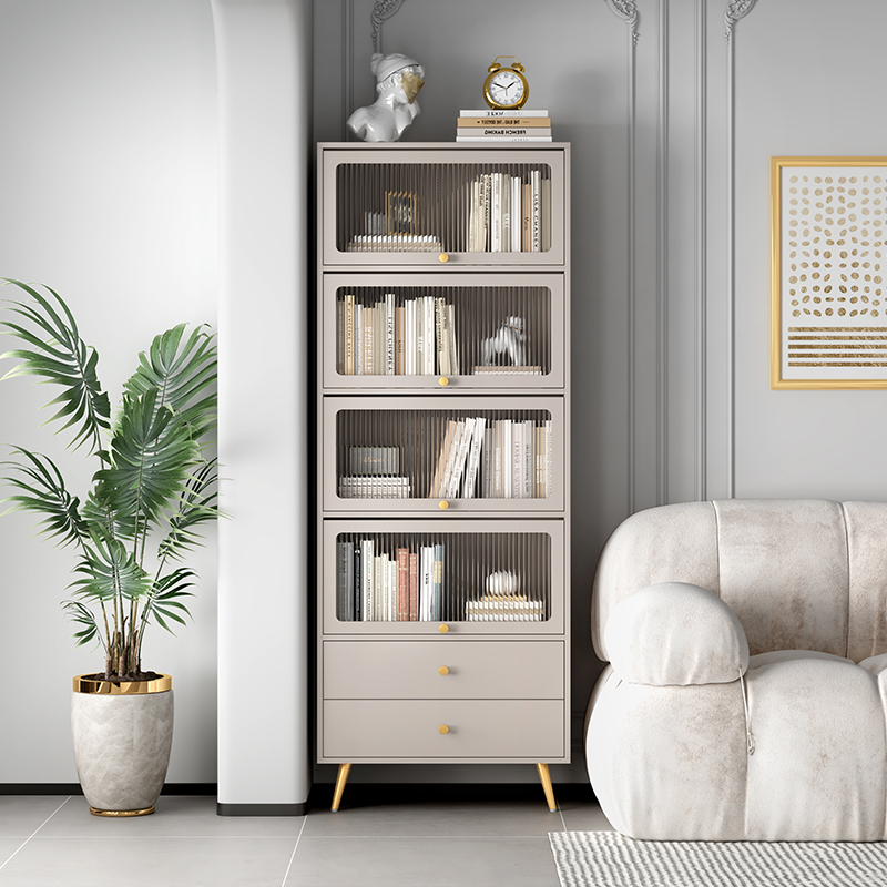 开尚轻奢现代书柜带玻璃门防尘置物柜简约书房书橱书架靠墙展示柜