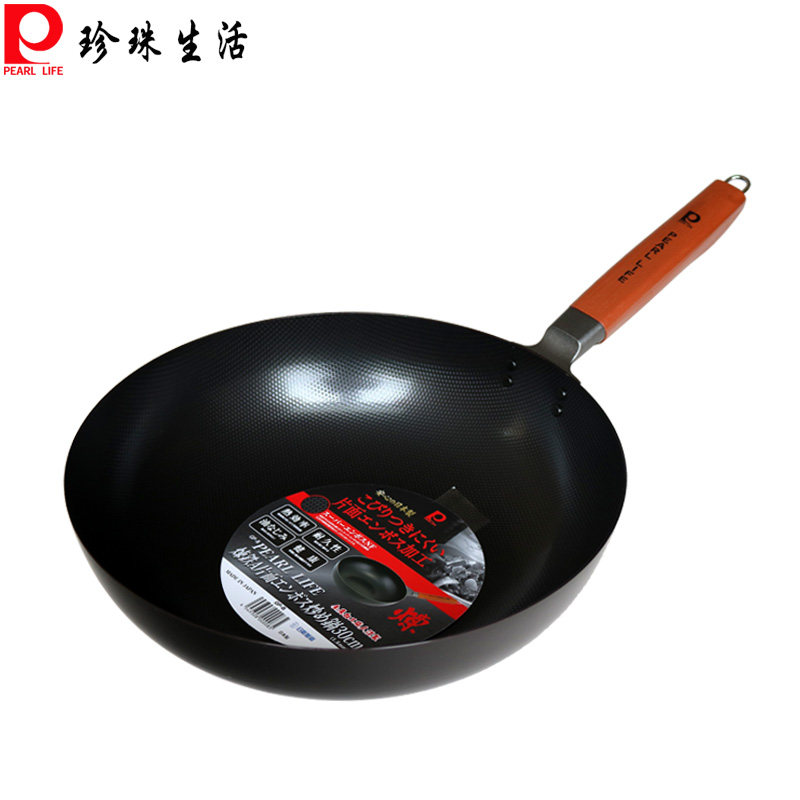 日本 珍珠生活 GP-8 浮雕珍珠炒锅30cm 铁锅  进口无涂层炒锅