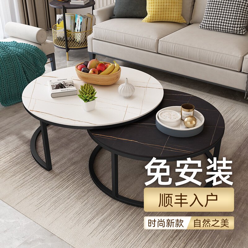 客厅茶几小户型大理石茶几圆形沙发边几岩板茶几现在简约轻奢茶几