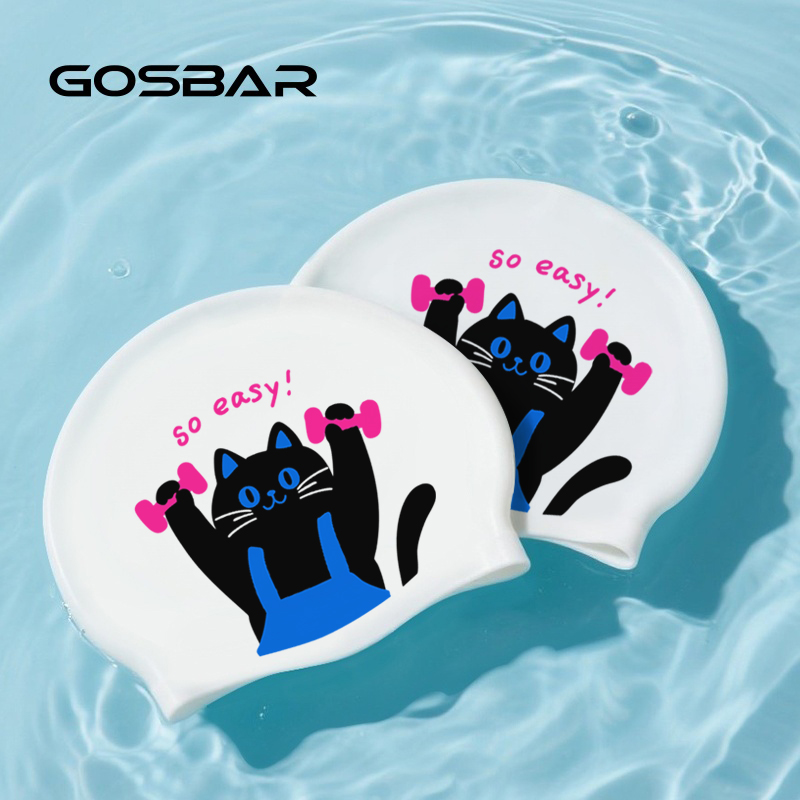 gosbar泳衣女防水不勒头长发女士2025新款专业硅胶小黑猫游泳帽