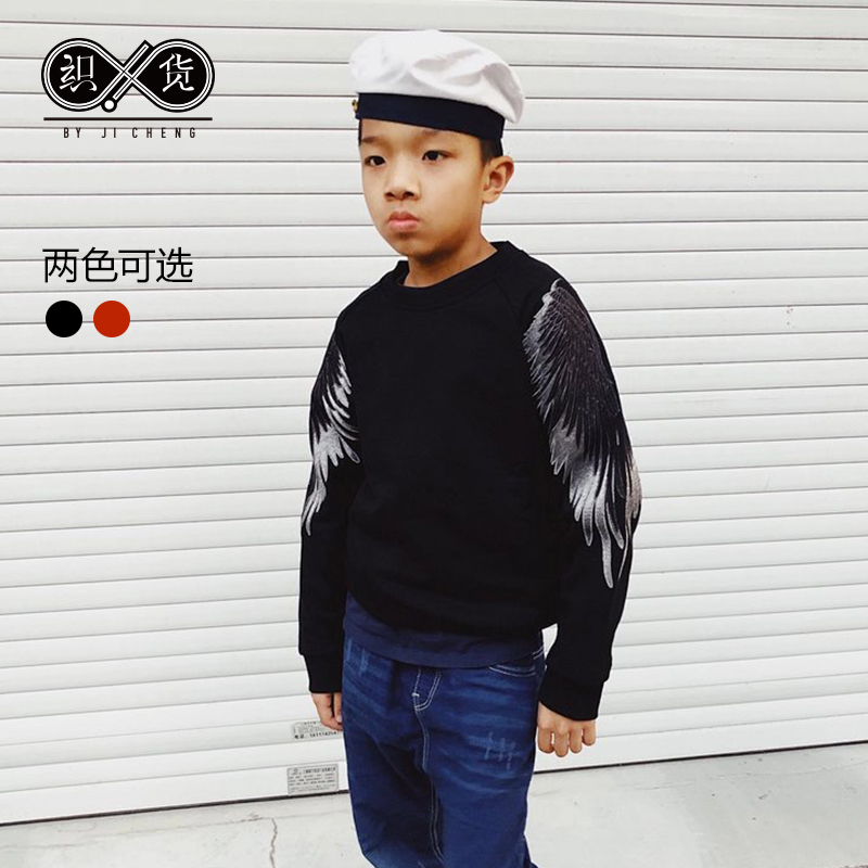 原创翅膀刺绣不对称卫衣亲子装