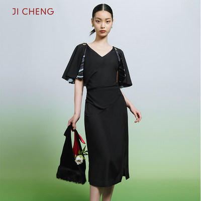 jicheng黑色连衣裙高端精致气质