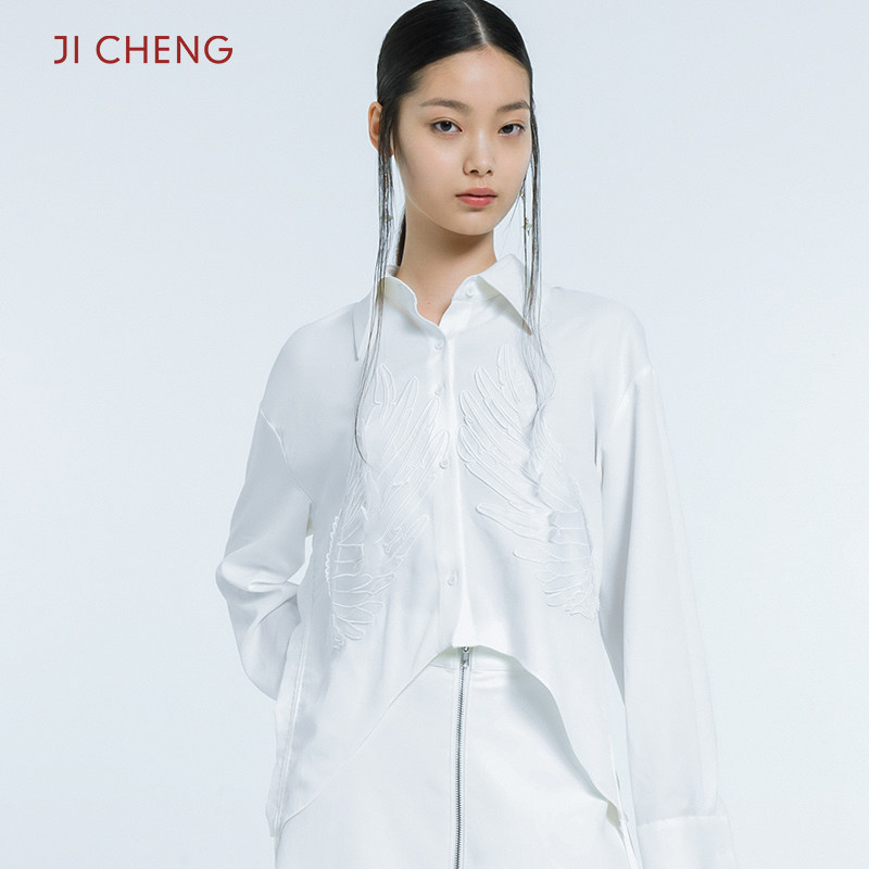 Ji Cheng吉承设计师新中式立体翅膀刺绣抽绳防晒女士衬衫显瘦衬衣