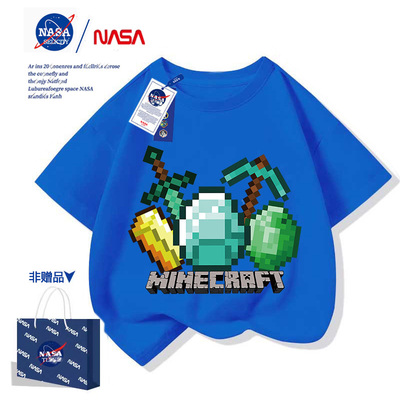 NASA联名minecraft衣服男童T恤衫我的世界周边儿童短袖苦力怕