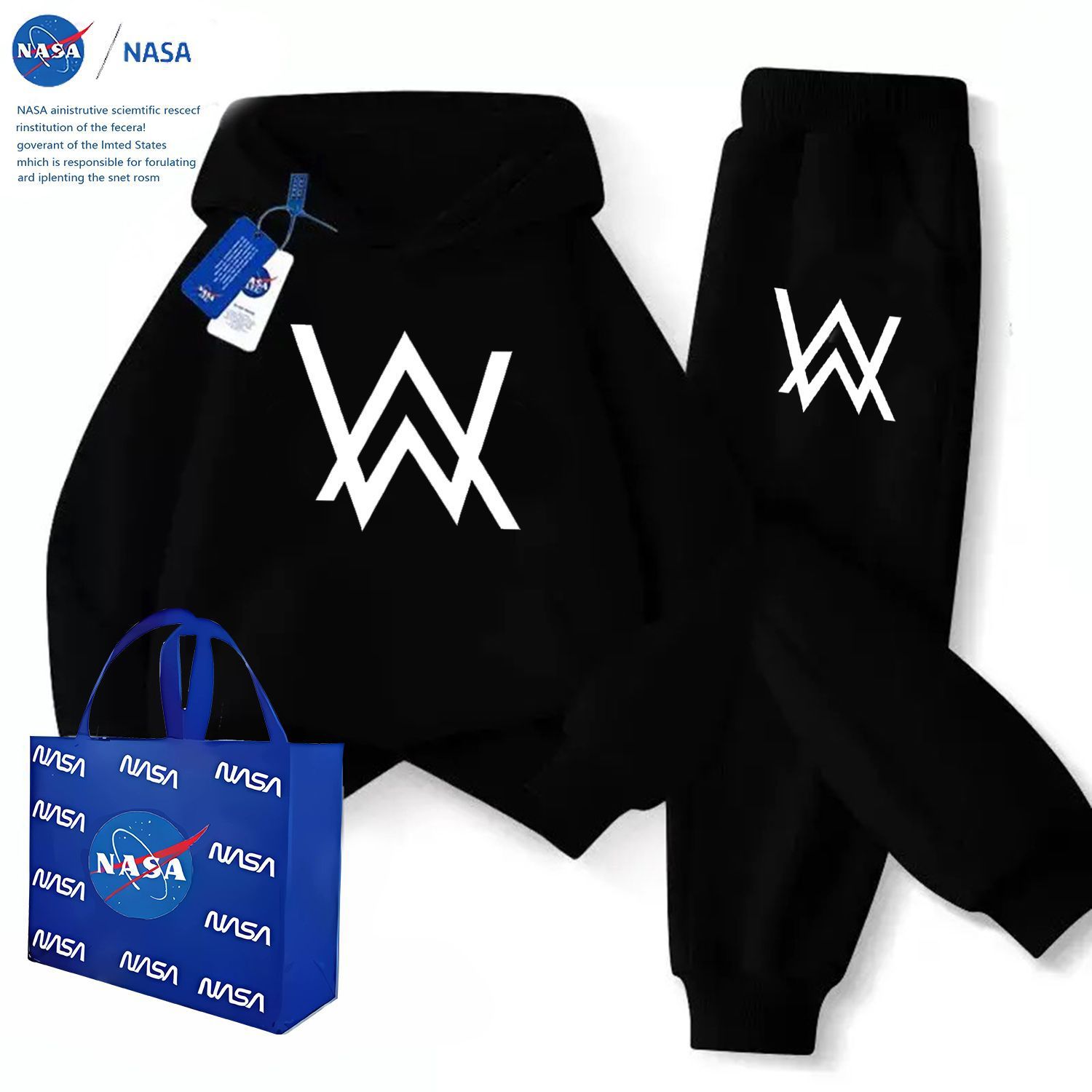 NASA艾伦沃克卫衣同款衣服嘉豪连帽战衣潮牌男童网红套装秋冬加厚