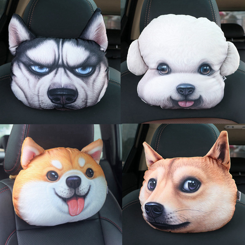 3d哈士奇汽车头枕车用内饰四季