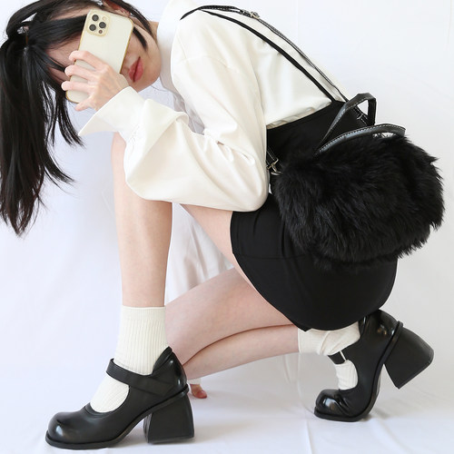 复古粗高跟玛丽珍小皮鞋