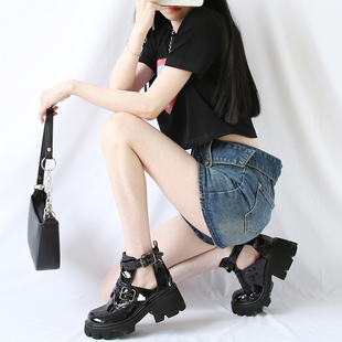 镂空亮面高跟粗跟圆头凉靴学生 新款 Juice Park松糕凉靴女夏季