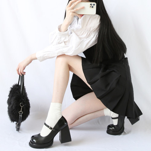超高跟辣妹增高JK制服鞋