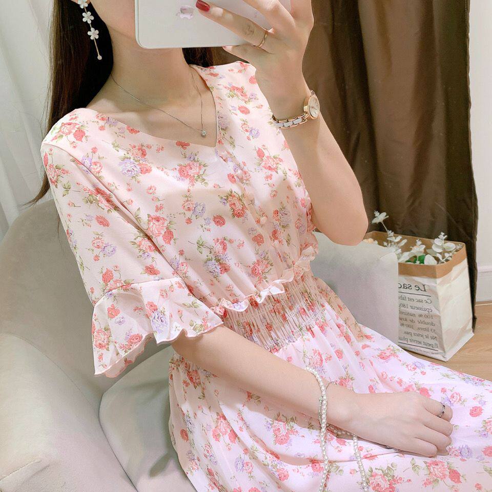 连衣裙2024新款胖妹妹女学生韩版雪纺碎花长款大码网红连衣裙子夏