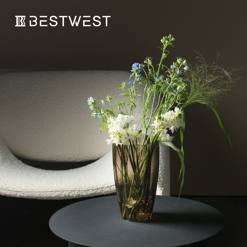 中式茶色不规则玻璃花瓶摆件创意家居客厅干花插花花器