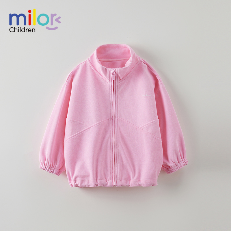 女童外套儿童秋装新款粉色立领