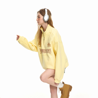 美式半拉链立领卫衣女2025春秋新款宽松慵懒风情侣款休闲外套上衣