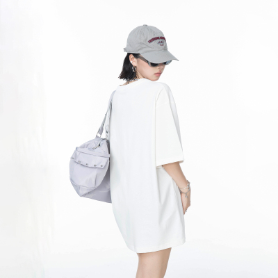 夏季新款美式高街纯色圆领宽松纯棉短袖T恤女休闲情侣款半袖上衣