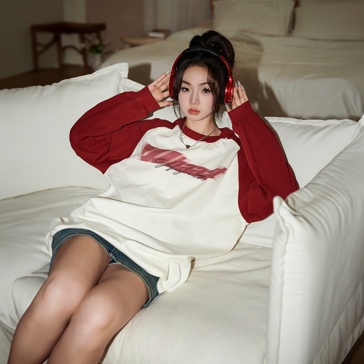 YEP字母印花插肩袖长袖T恤女