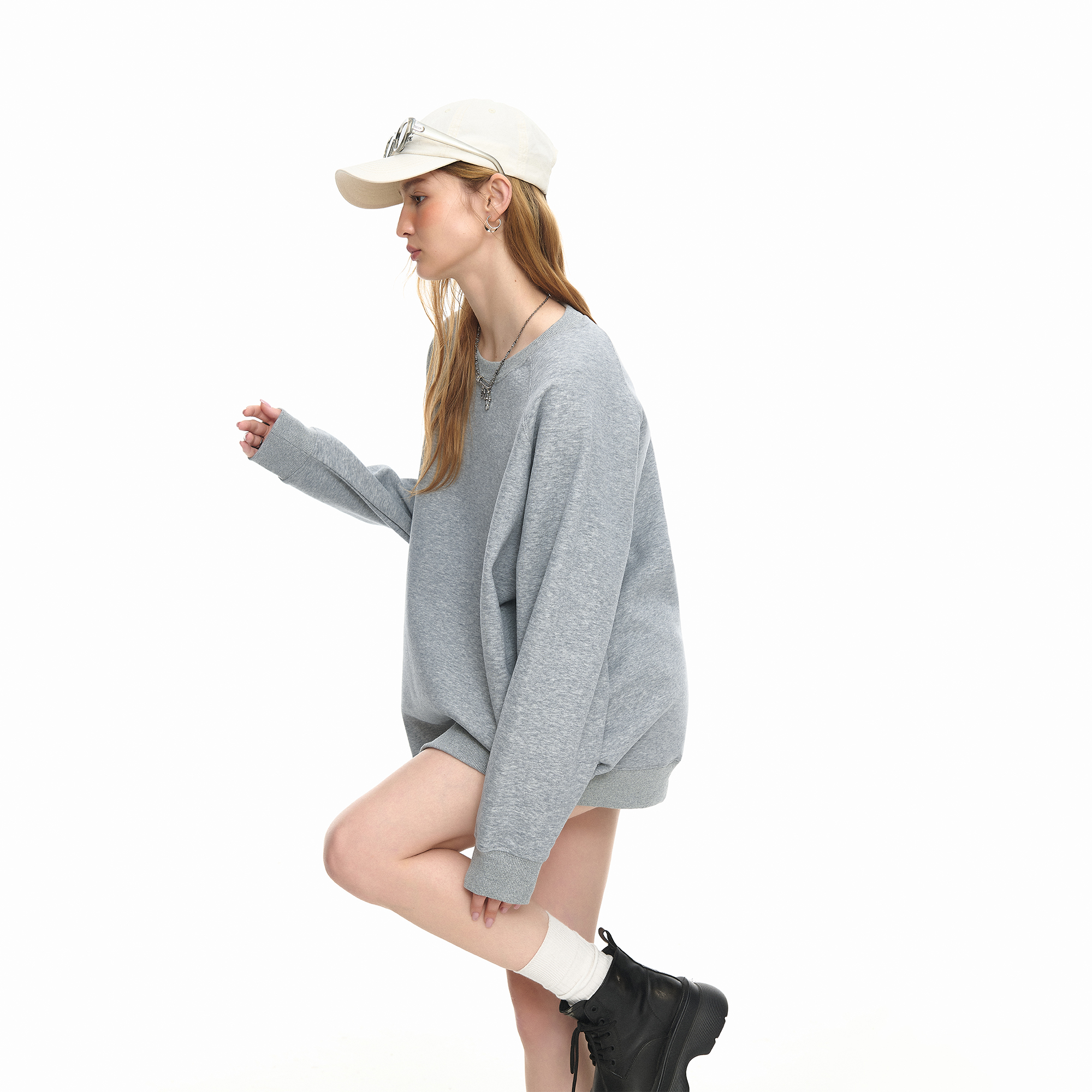 YEP美式潮牌纯色套头圆领卫衣外套女春秋新款宽松休闲情侣上衣