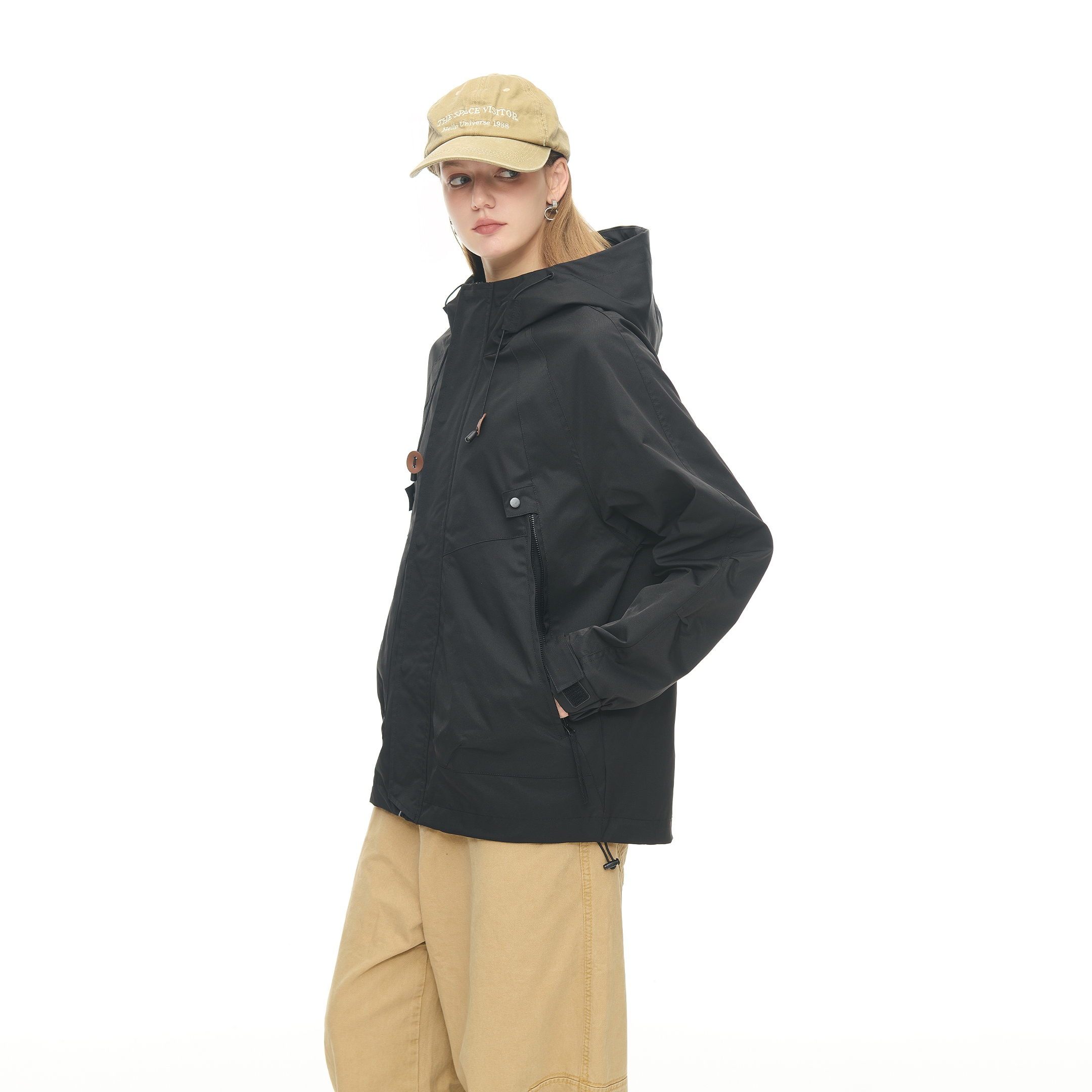 美式潮牌连帽冲锋衣外套女秋季新款宽松户外运动休闲情侣工装夹克