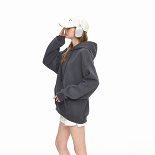 YEP街头潮牌纯色连帽卫衣女春秋新款 上衣 oversize宽松情侣款 帽衫