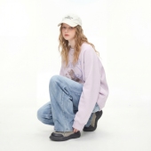 新款 卫衣女2026春季 宽松套头无帽上衣 复古卡通印花圆领插肩袖 美式