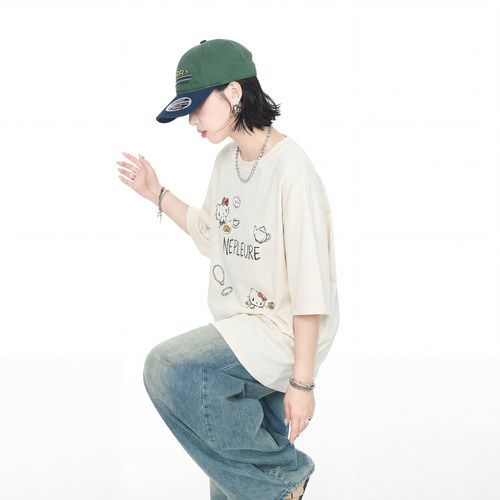 韩系可爱风印花短袖t恤女春夏新款软糯内搭半袖宽松复古卡通上衣