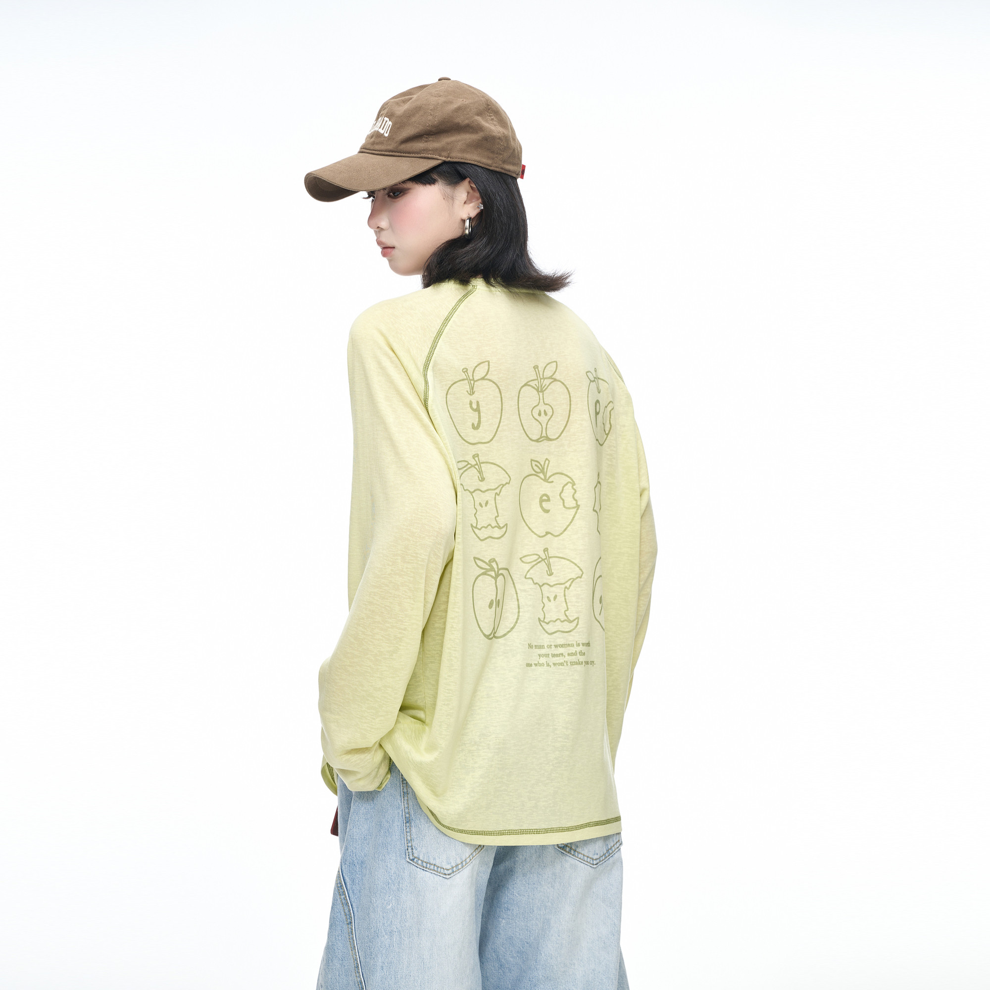 慵懒风印花长袖t恤女春季新款明线设计罩衫宽松复古插肩袖打底衫图片