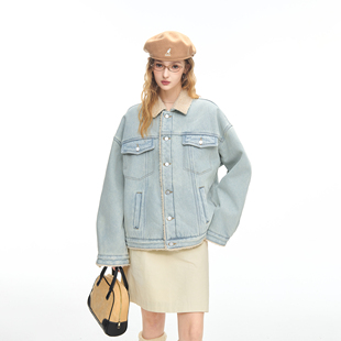 美式复古羊羔绒水洗牛仔外套女冬季新款加厚加绒保暖工装夹克棉衣