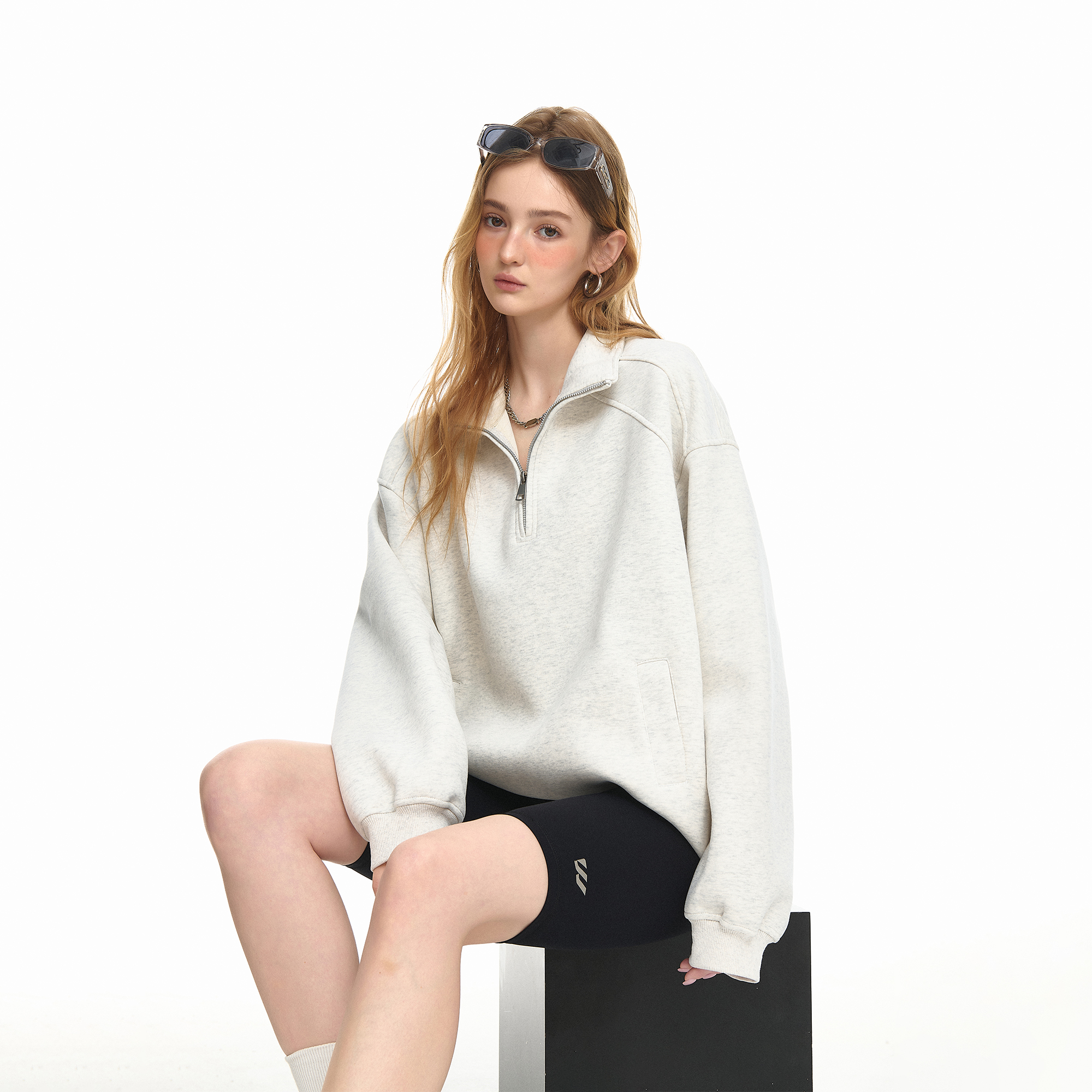 美式半拉链立领卫衣女2025春秋新款宽松慵懒风情侣款休闲外套上衣