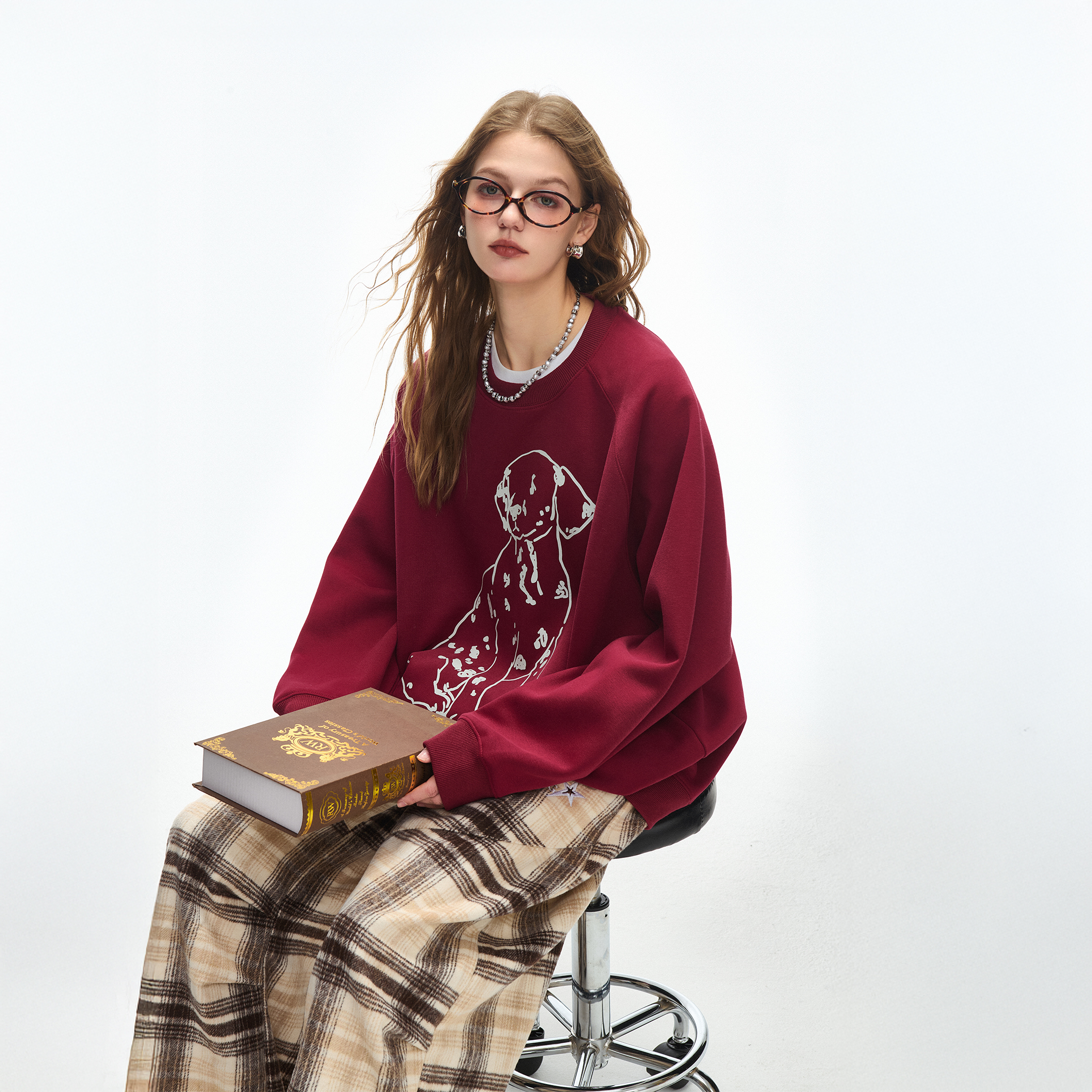 美式复古潮牌小狗印花卫衣女2025春秋新款休闲oversize套头上衣